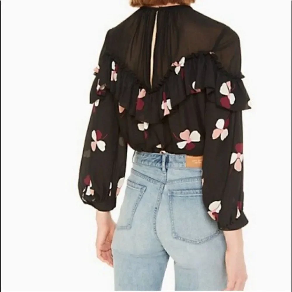 Kate Spade Black Floral Top Blouse